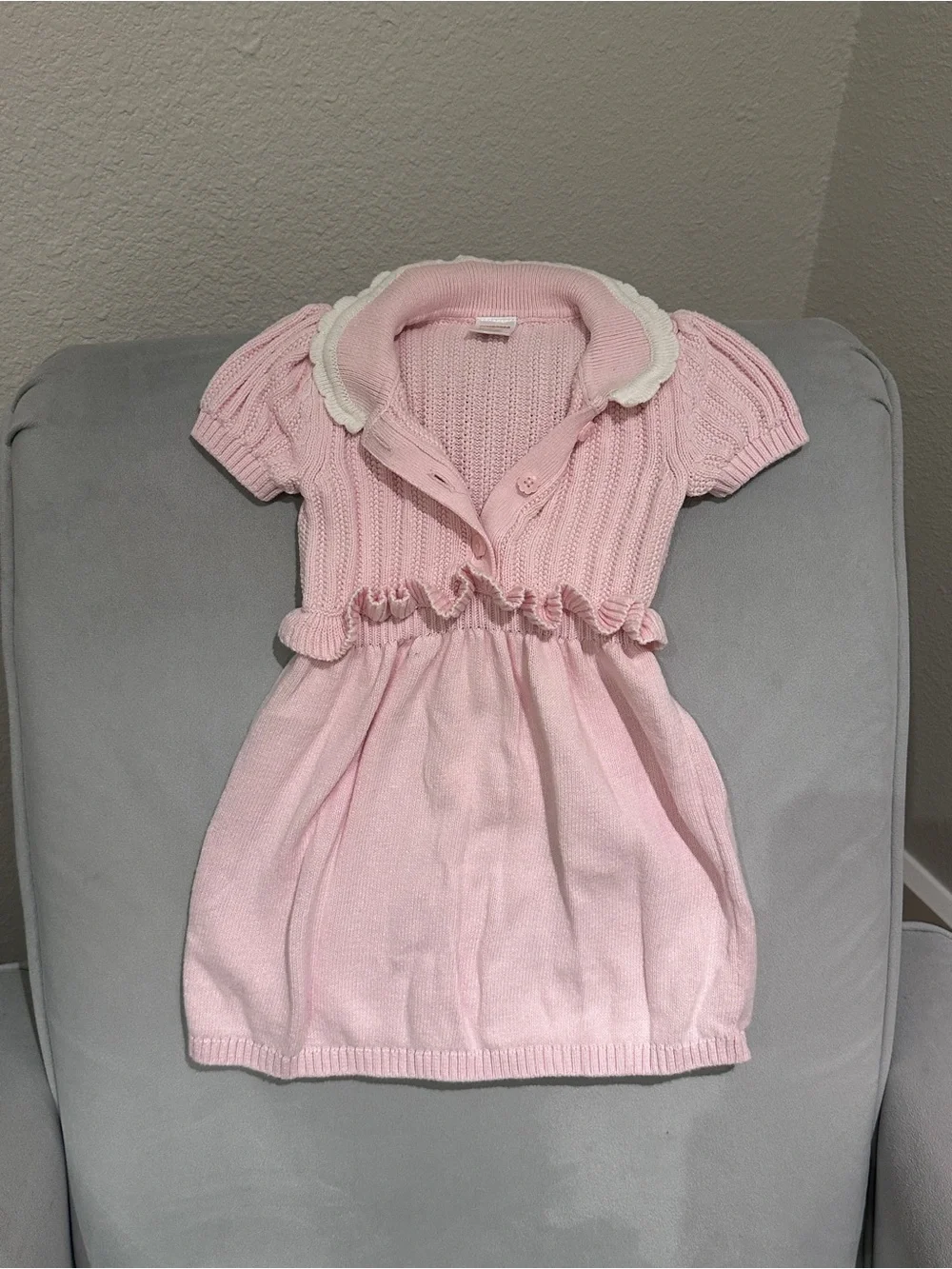 Gymboree Light Pink Knit Ruffle-Trim Sweater Dress White Peter Pan Collar